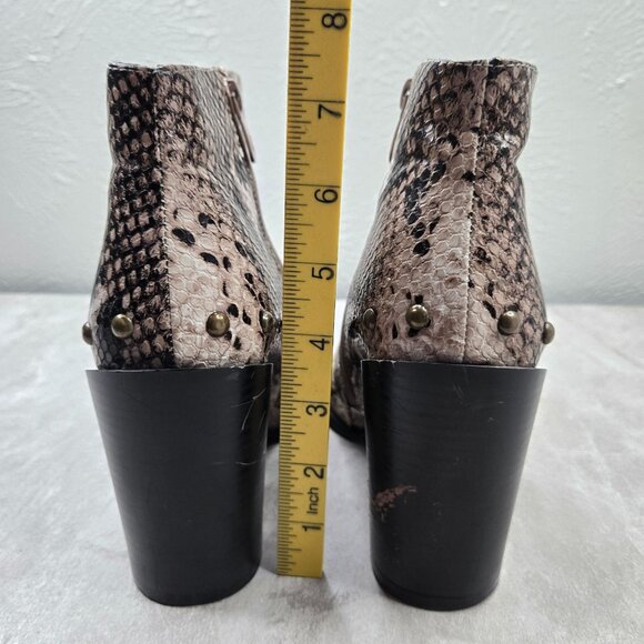 Nasty Gal Snake Print Boots Tan Black Block Heel Western Pointed Ankle Booties - Picture 5 of 12